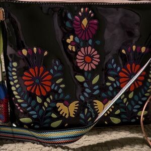 Consuela Black Patent Floral Crossbody with Multicolor Strap